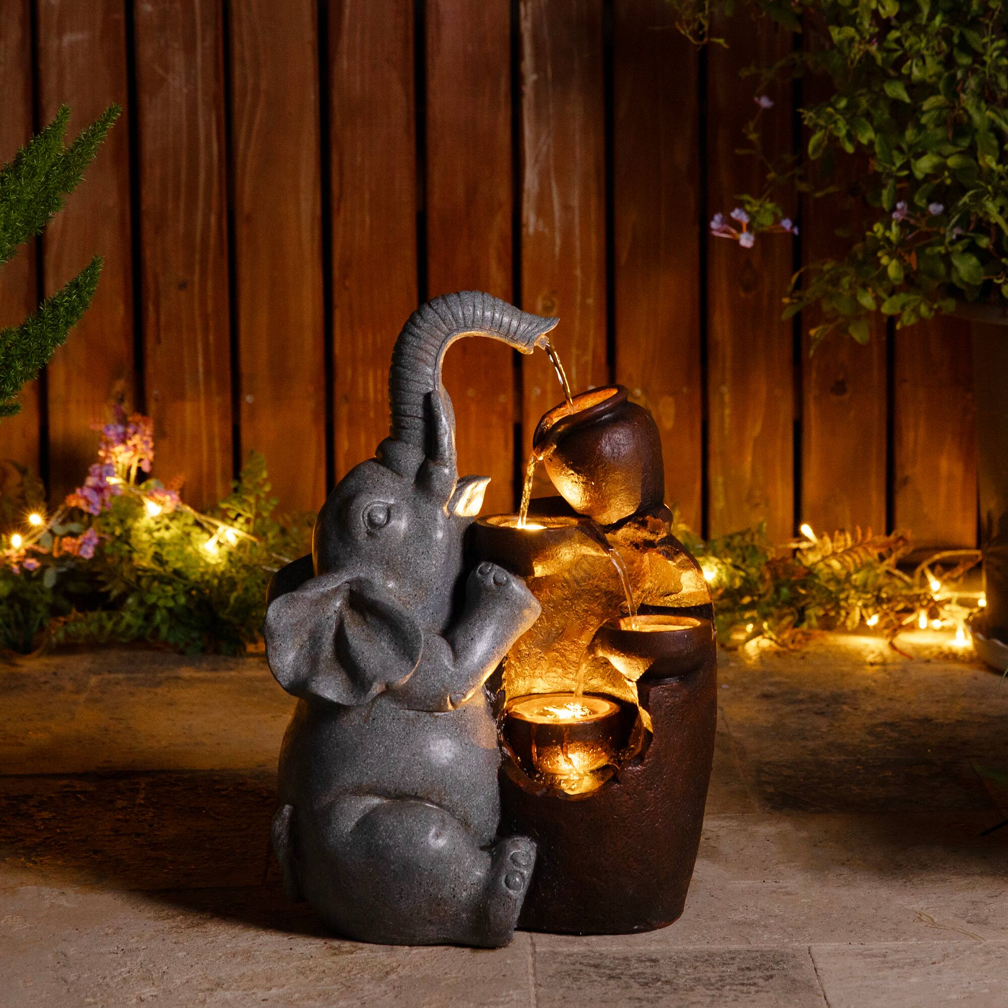 Glitzhome® 18.5" LED 4-Tier Elephant & Pot Outdoor Fountain